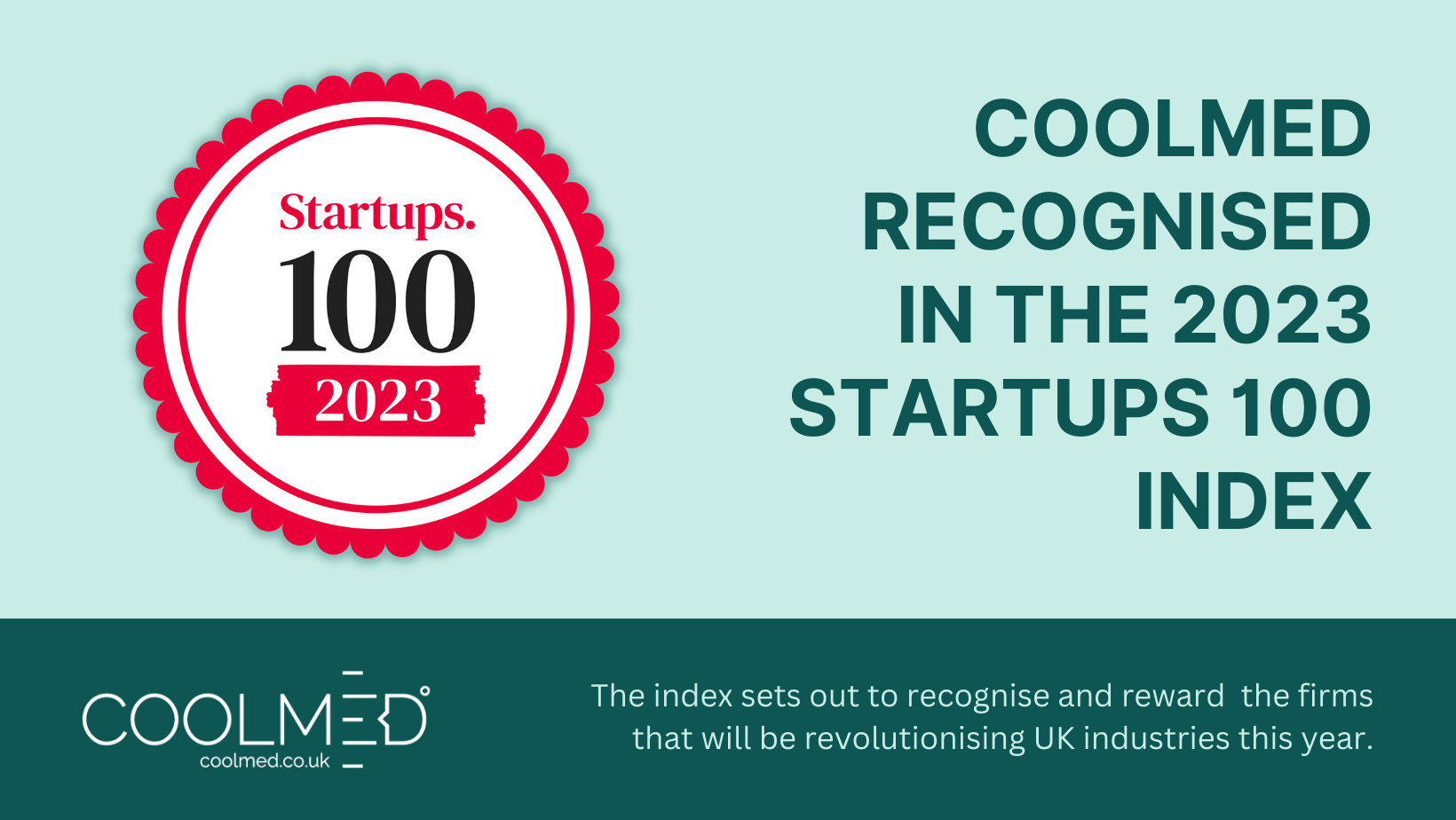 CoolMed featured in The 2023 Startups 100 Index graphic